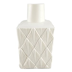 VASO DE CERAMICA BRANCO COM DESENHOS EM TEXTURA 11CM X 11CM