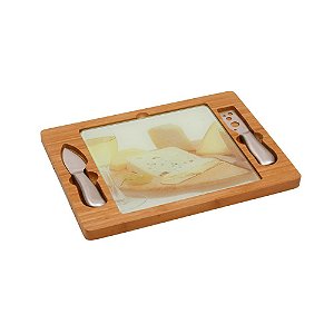 CJ. DE 2 FACAS PARA QUEIJO COM TABUA DE VIDRO TEMPERADO COM