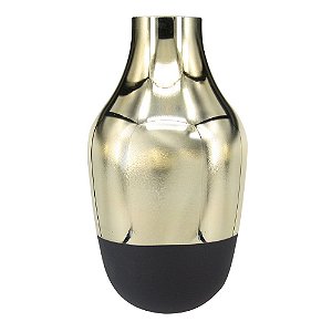 VASO DE VIDRO METALIZADO DOURADO E PRETO 13CM X 13CM X 25CM