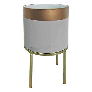 CACHEPOTS DE CERAMICA CINZA E DOURADO COM BASE DOURADA