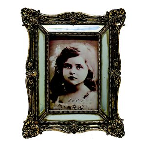 PORTA RETRATO DE RESINA C/ ACABAMENTO ESPELHO E OURO VELHO