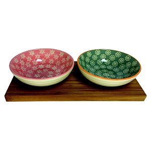 PETISQUEIRA DE BAMBOO E CERA MICA COM 2 BOWLS