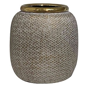 CACHEPOTS DE CERAMICA BEGE E DOURADO