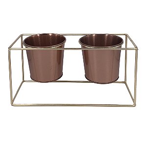 CACHEPOT EM METAL COBRE E DOURADO PARA DUAS PLANTAS