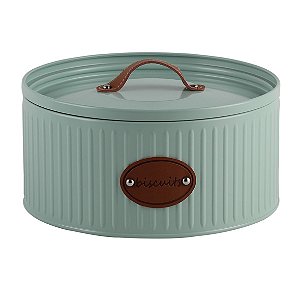 POTE PARA BISCOITO DE FERRO AZUL COM DETALHES EM COURO