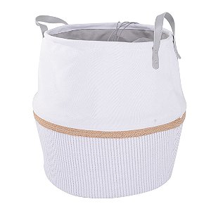 CESTO DE TECIDO CINZA COM DETALHE MARROM