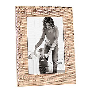 PORTA RETRATO EM VIDRO E METAL COBRE 16,5CM X 2CM X 21,5CM