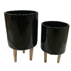 CONJ DE CACHEPOTS DE CERAMICA PRETO E MARROM  2 PECAS