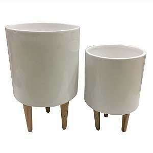 CONJ DE CACHEPOTS DE CERAMICA BRANCO E MARROM  2 PECAS