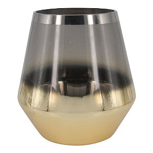 VASO DE VIDRO DEGRADE TRANSPARENTE DOURADO E PRATA 14,5CM X