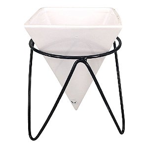 VASO DE CERAMICA COM SUPORTE DE FERRO 11,5CM X 12CM X 18CM
