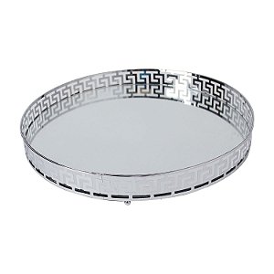 BANDEJA ESPELHADA DE METAL PRATA 35CM