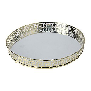 BANDEJA ESPELHADA DE METAL DOURADA 35CM