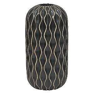 VASO DE CERAMICA PRETO COM DESENHOS GEOMETRICOS 13,8CM X 13,
