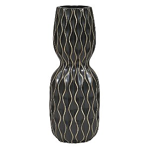 VASO DE CERAMICA PRETO COM DESENHOS GEOMETRICOS 13CM X 13CM