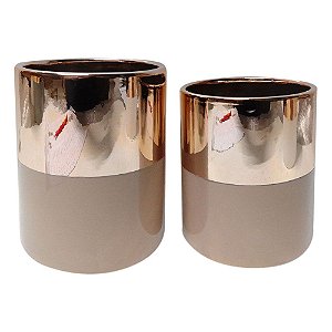 CJ DE VASO DOURADO E MARROM G13,5 X 16CM  P10 X 12CM