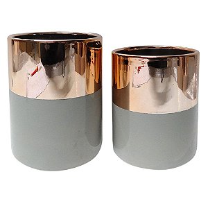 CJ DE VASO DOURADO E CINZA G13,5 X 16CM  P10 X 12CM