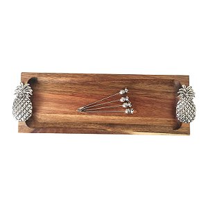 TABUA MADEIRA E GARFOS EM METAL PARA APERITIVO 41CM X 13CM