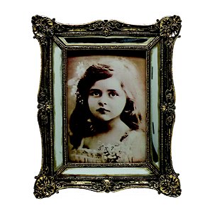PORTA RETRATO DE RESINA C/ ACABAMENTO ESPELHO E OURO VELHO