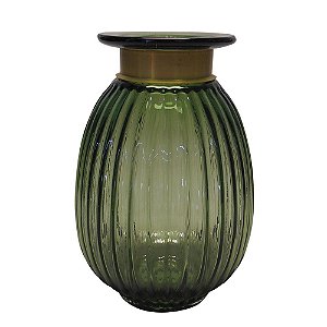 VASO DE VIDRO TRANS VERDE COM METAL DOURADO