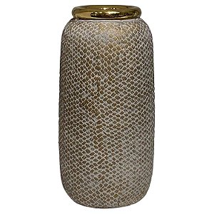 VASO DE CERAMICA BEGE E DOURADO