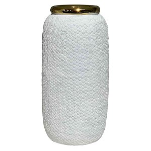 VASO DE CERAMICA BRANCO E DOURADO