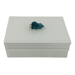 CAIXA DECORATIVA BRANCA COM PEDRA TURMALINA AZUL