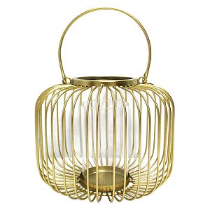 LANTERNA DE VIDRO E METAL DOURADO