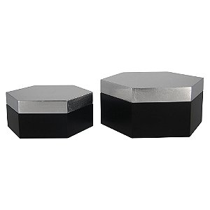 CONJ. DE CAIXAS SEXTAVADO DE MADEIRA PRATA E PRETO  2PCS G