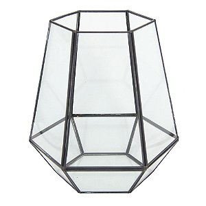 VASO SEXTAVADA DE METAL E VIDRO PRETA 17,5CM X 15CM X 19CM