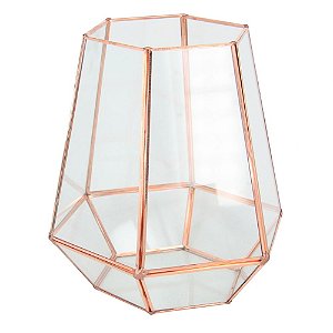 VASO SEXTAVADA DE METAL E VIDRO ROSE 17,5CM X 15CM X 19CM