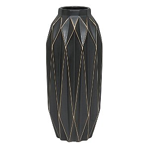 VASO DE CERAMICA PRETO COM DESENHOS GEOMETRICOS 13,8CM X 13,
