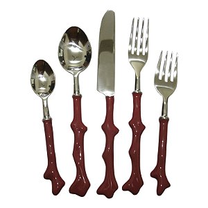 CJ. DE TALHERES - 5 PCS EM METAL E RESINA VERMELHO 1 COLHER