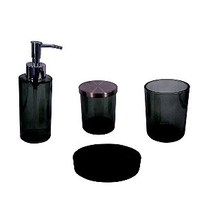KIT BANHEIRO DE VIDRO FUME 4 PCS GG 13 X 9 X 3CM G 7 X 7 X 9