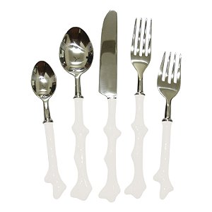 CJ. DE TALHERES - 5 PCS EM METAL E RESINA BRANCO 1 COLHER 21