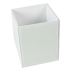 PORTA ESCOVA EM VIDRO E MADEIRA BRANCO 18CM X 18CM X 22CM