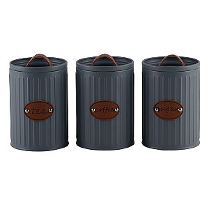 CONJ DE POTES PORTA CONDIMENTOS DE FERRO CINZA COM DETALHES