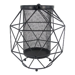 LANTERNA GEOMETRICA DE METAL PRETA 18,6CM X 18,6CM X 22CM