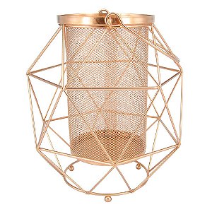LANTERNA GEOMETRICA DE METAL ROSE 18,6CM X 18,6CM X 22CM