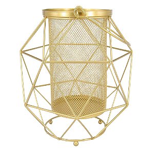 LANTERNA GEOMETRICA DE METAL DOURADA 18,6CM X 18,6CM X 22CM