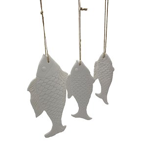 CJ DE PEIXES DE PORCELANA BRANCO  3 PCS 12,5 X 25,7CM  M 7,7