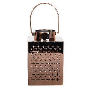 LANTERNA DECORATIVA EM ACO INOX BRONZE 13,5CM X 13,5CM X 21C