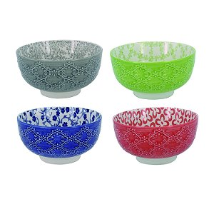 CJ DE BOWLS DE PORCELANA COLORIDO  DECORATIVO 4 PCS 13,2CM X