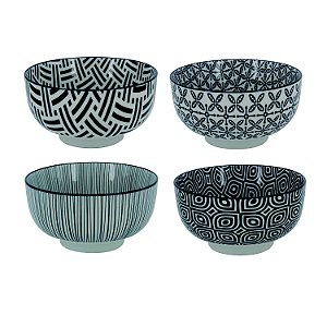 CJ DE BOWLS DE PORCELANA PRETO E BRANCO DECORATIVO  4 PCS 13