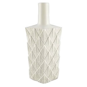 VASO DE CERAMICA BRANCO COM DESENHOS EM TEXTURA 15CM X 8,5CM