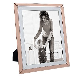PORTA RETRATO EM VIDRO E METAL COBRE 26CM X 1CM X 31CM
