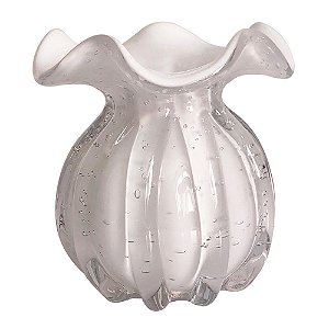 VASO DE VIDRO BRANCO  MURANO 10CM X 10CM X 11CM
