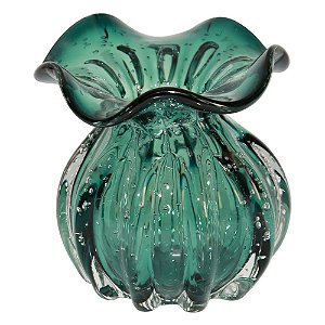 VASO DE VIDRO VERDE  MURANO 10CM X 10CM X 11CM