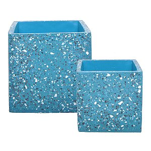 CJ  DE VASOS DE CIMENTO AZUL  2PCS