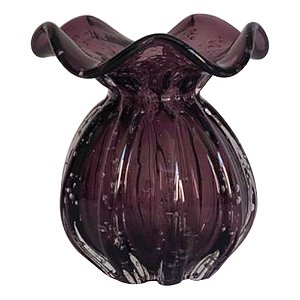 VASO DE VIDRO ROXO  MURANO 10CM X 10CM X 11CM